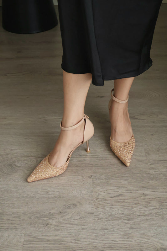 Miyeon Glitter Pointed Heels (Nude)