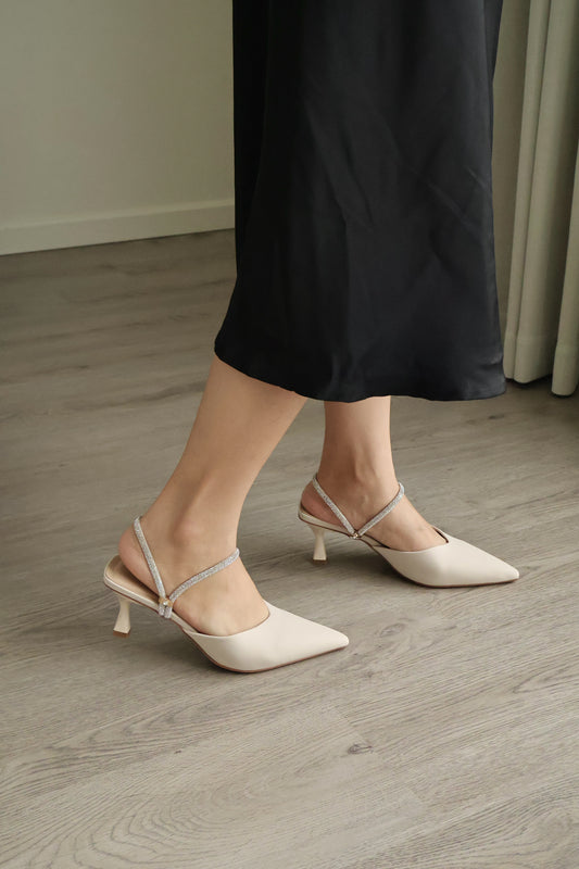 Clarisse Rhinestone Pointed Heels (Cream White)