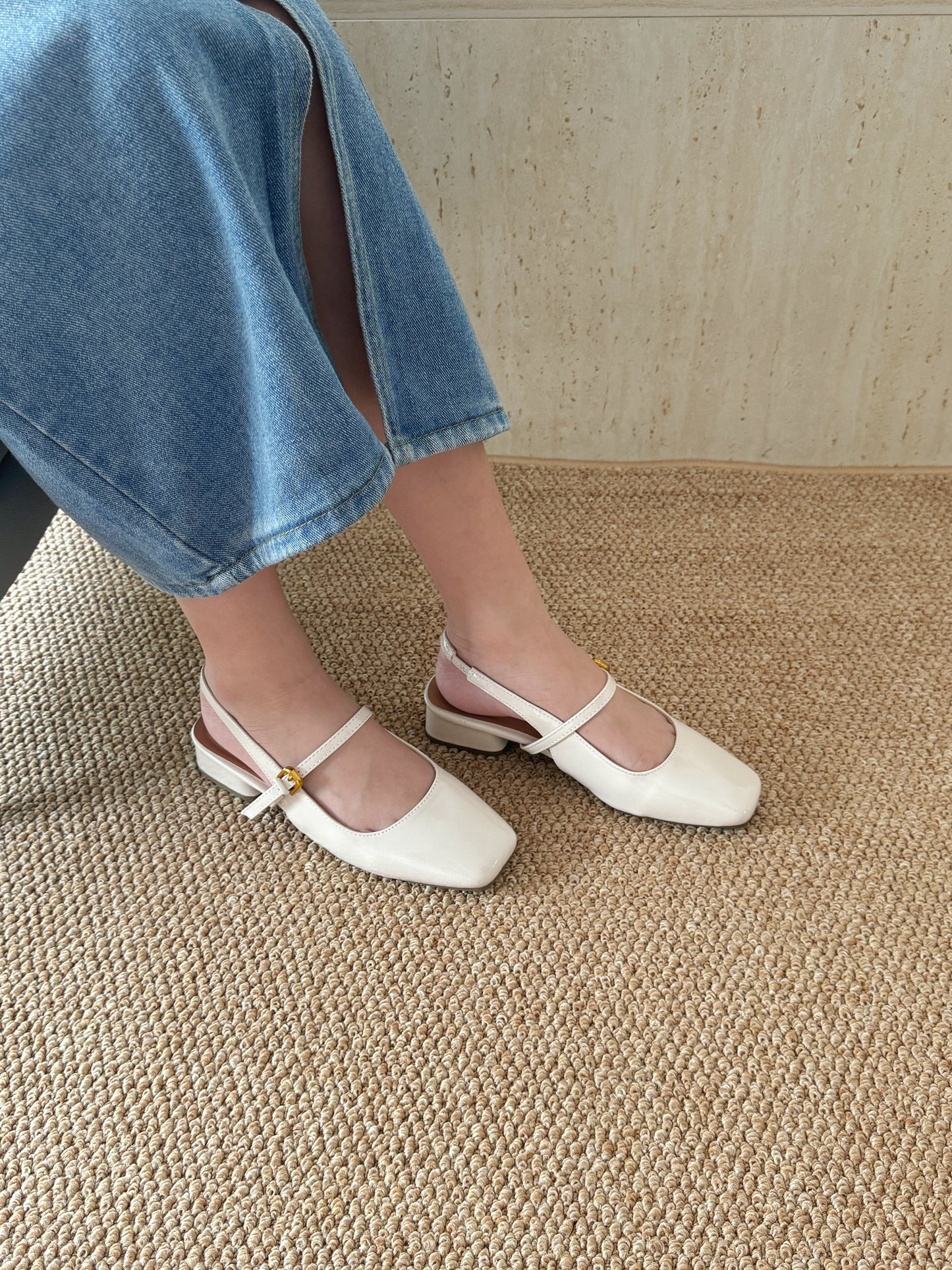 Heidi Slingback Low Heel (Cream White)