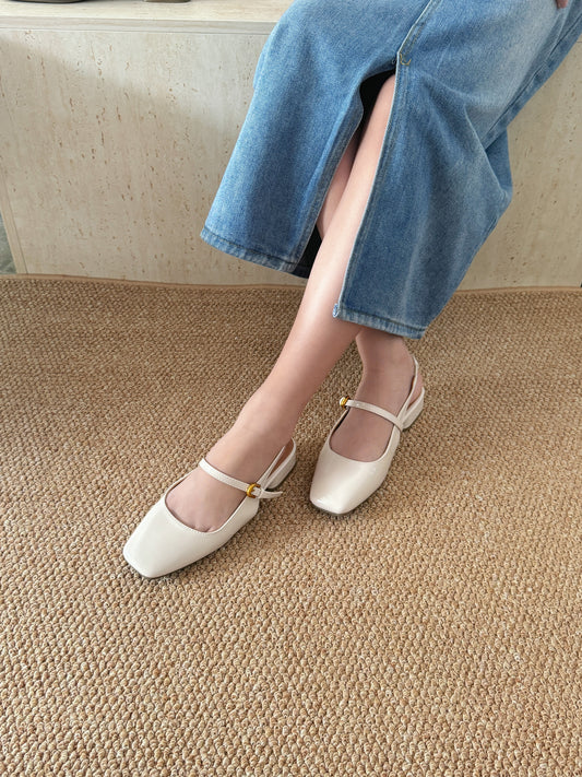 Heidi Slingback Low Heel (Cream White)