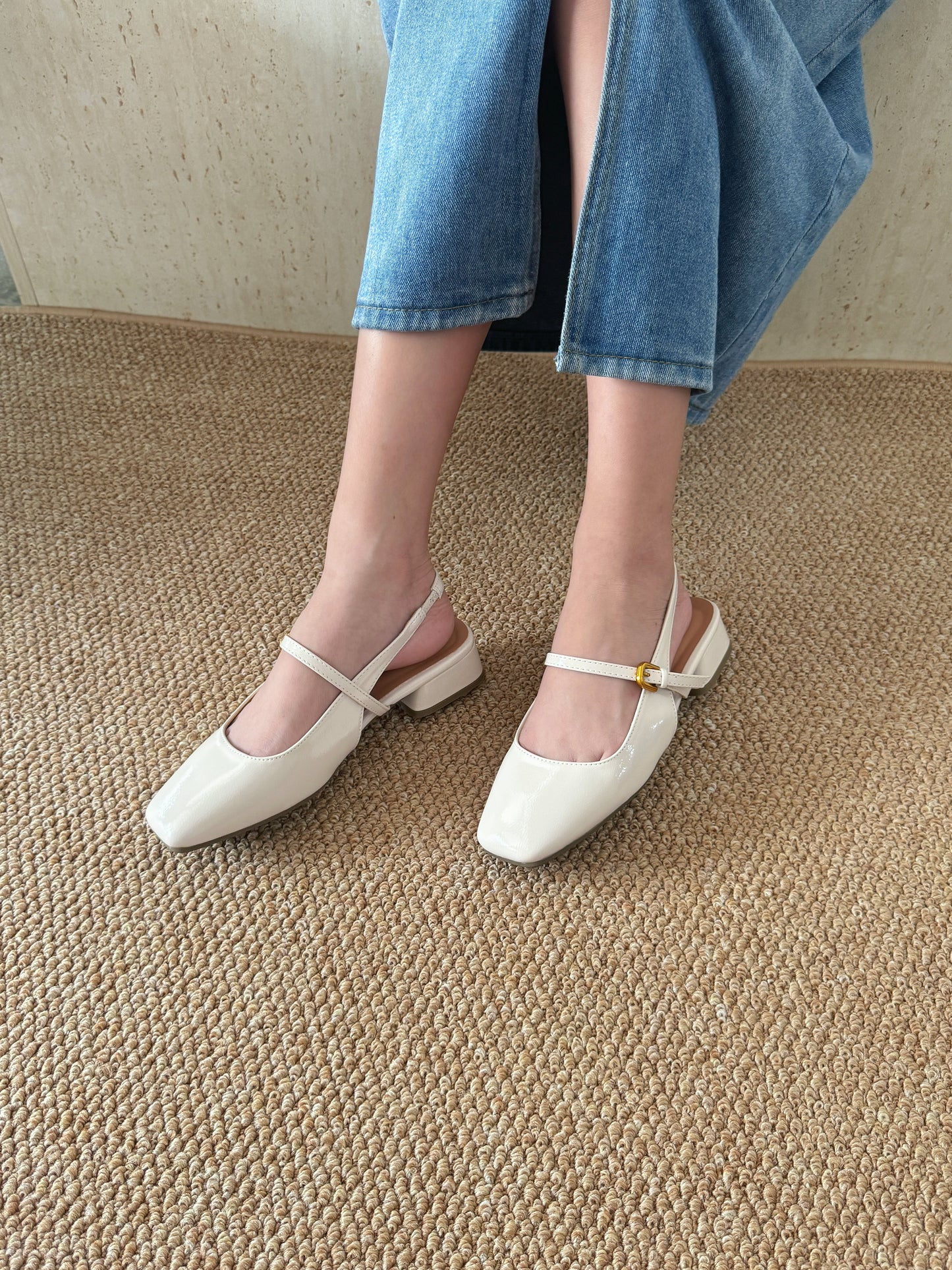 Heidi Slingback Low Heel (Cream White)