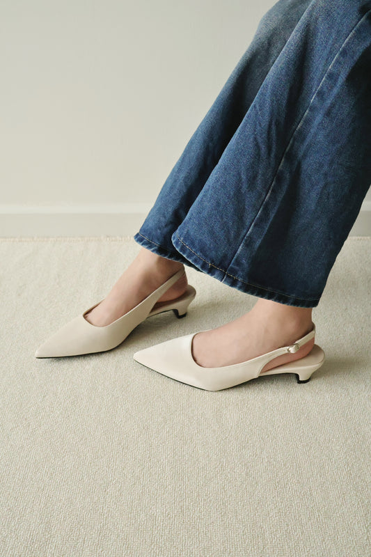 Zoie Pointed Low Heels (Cream White)
