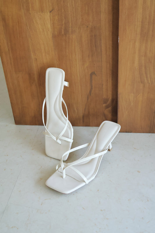Kelly Glossy Strappy Heels (Cream White)