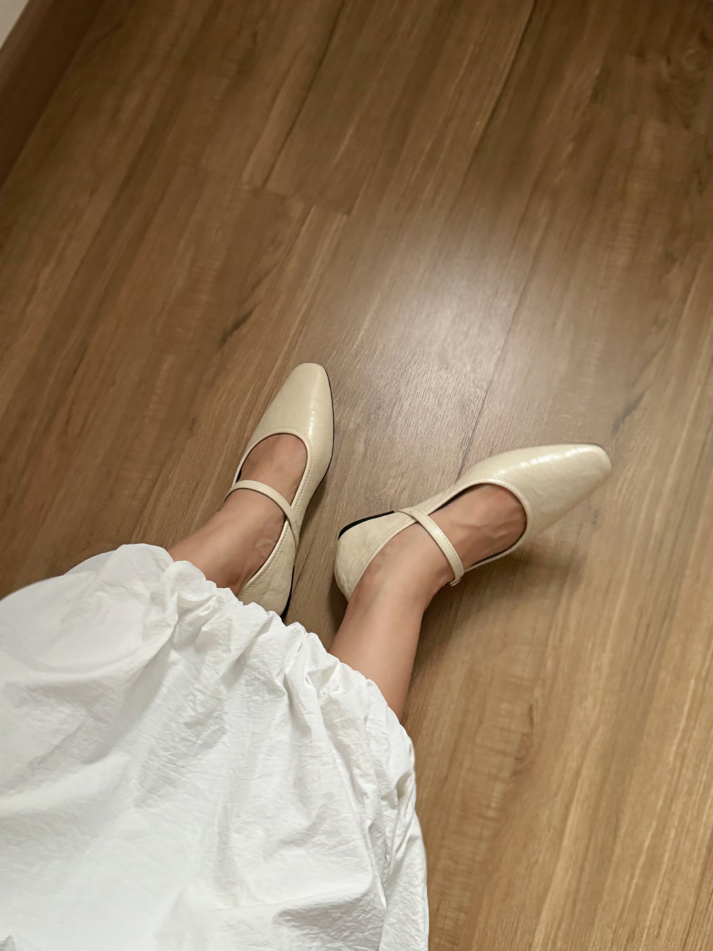 Jolene Mary Jane Flats (Cream White)