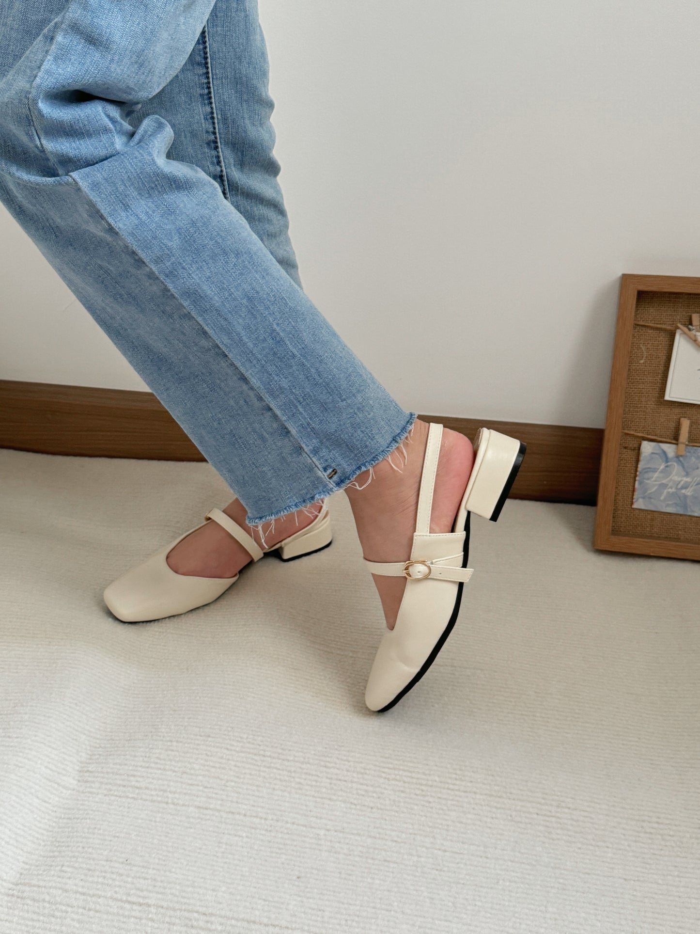 Danica Slingbacks Low Heels (Cream White)