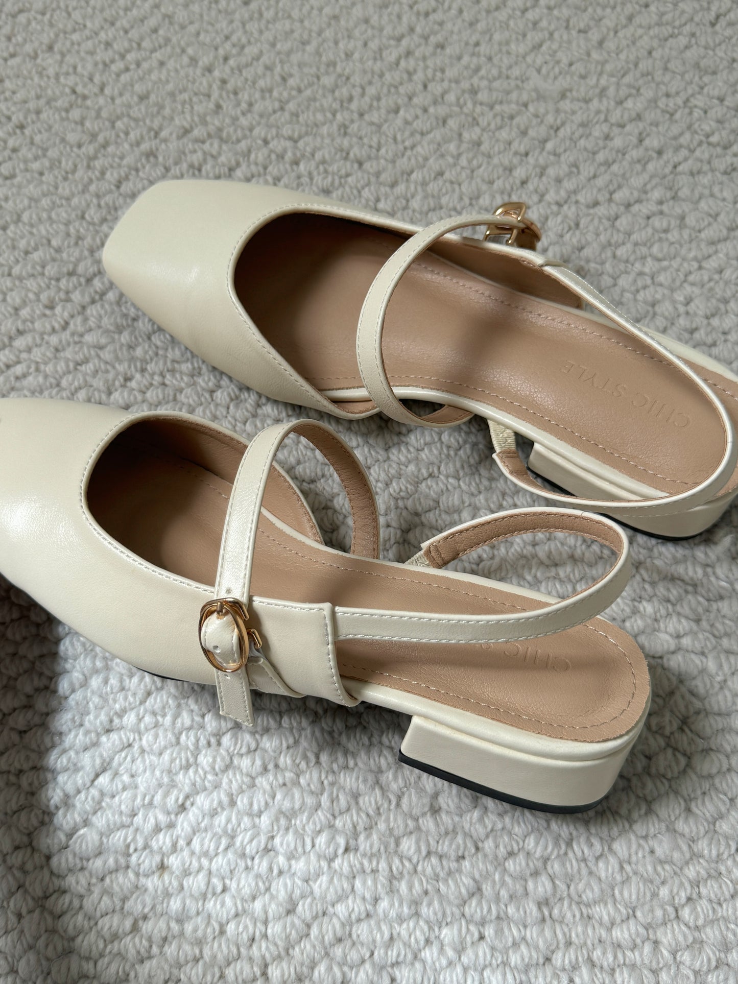 Danica Slingbacks Low Heels (Cream White)