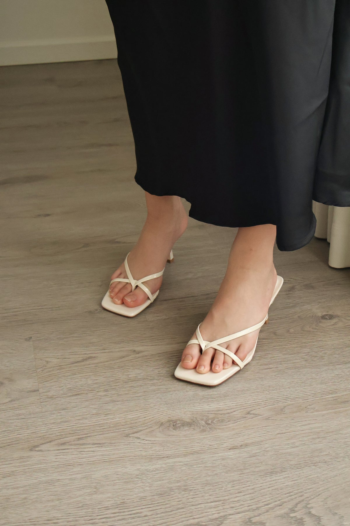 Kelly Glossy Strappy Heels (Cream White)