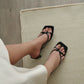Kelly Glossy Strappy Heels (Black)