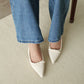 Eleanor Bow Slingback Pointed Heels (Cream White)
