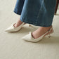 Eleanor Bow Slingback Pointed Heels (Cream White)