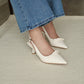Eleanor Bow Slingback Pointed Heels (Cream White)