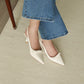Eleanor Bow Slingback Pointed Heels (Cream White)