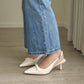 Eleanor Bow Slingback Pointed Heels (Cream White)