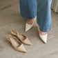 Eleanor Bow Slingback Pointed Heels (Cream White)