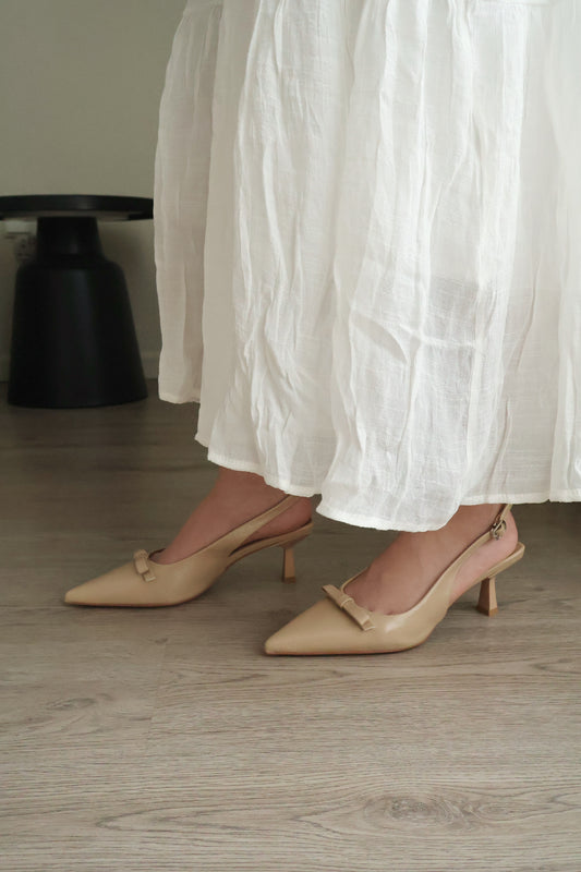 Eleanor Bow Slingback Pointed Heels (Khaki)
