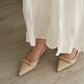 Eleanor Bow Slingback Pointed Heels (Khaki)