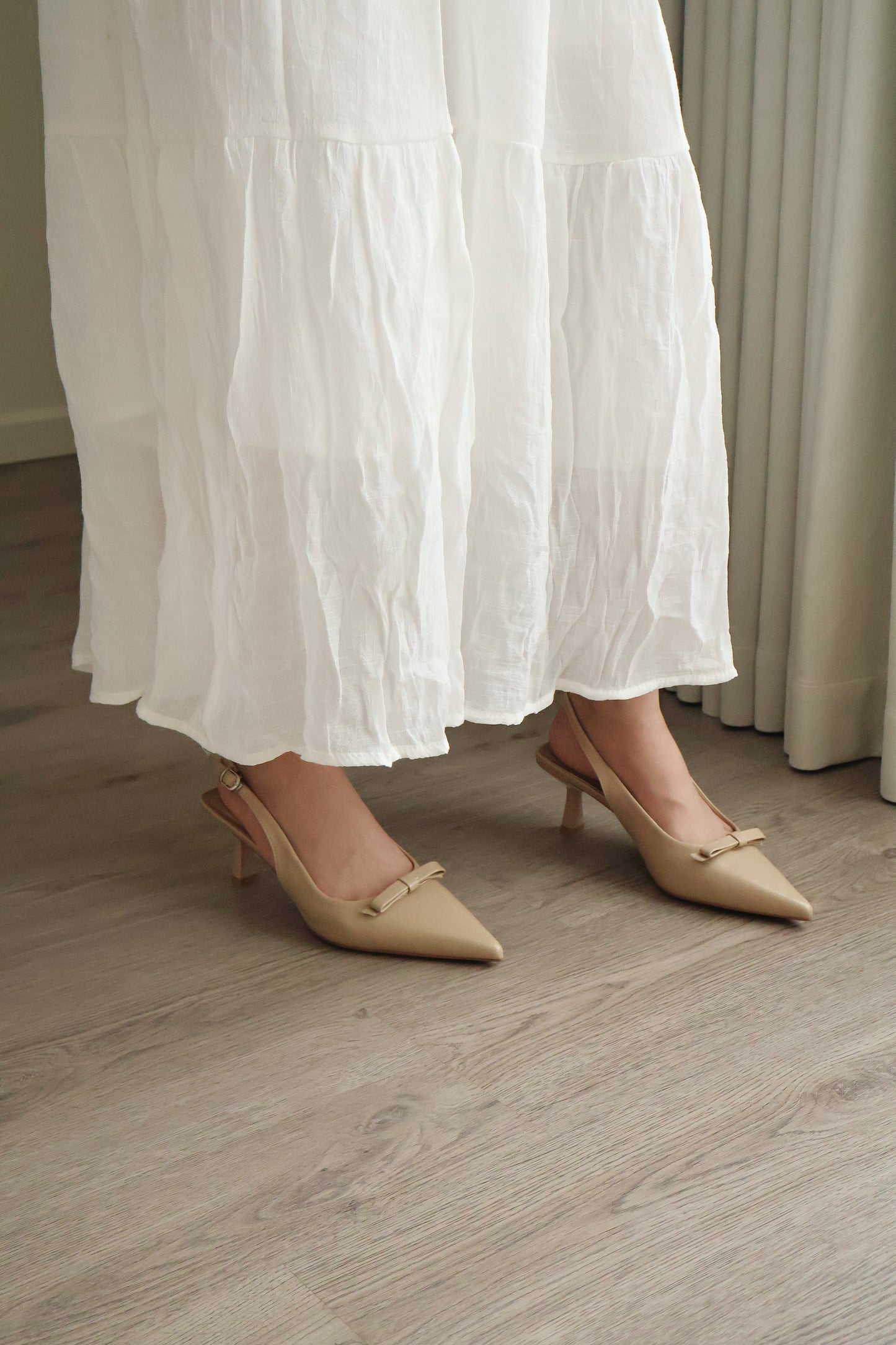 Eleanor Bow Slingback Pointed Heels (Khaki)