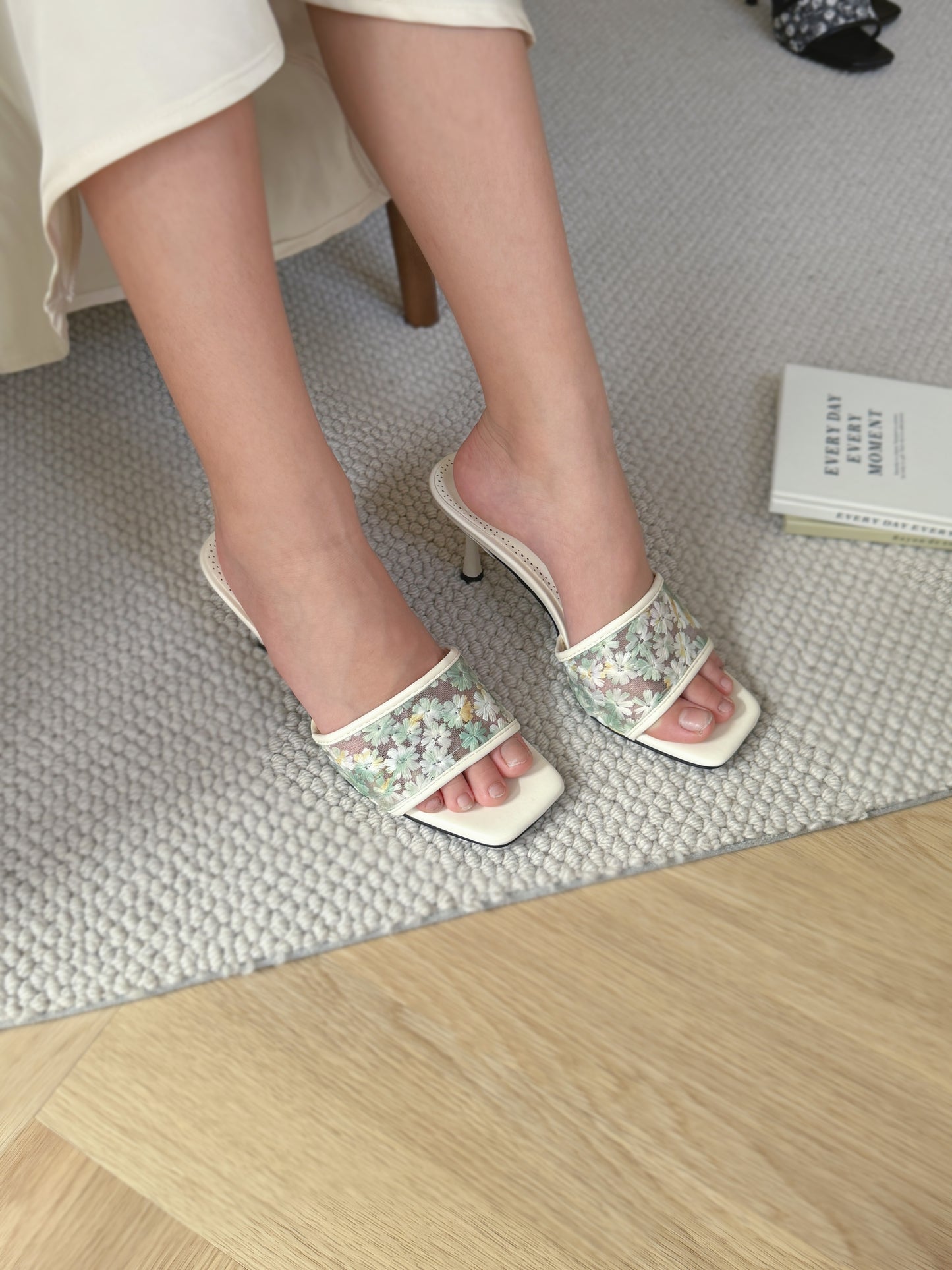 Chun Embroidered Heels (Cream White)