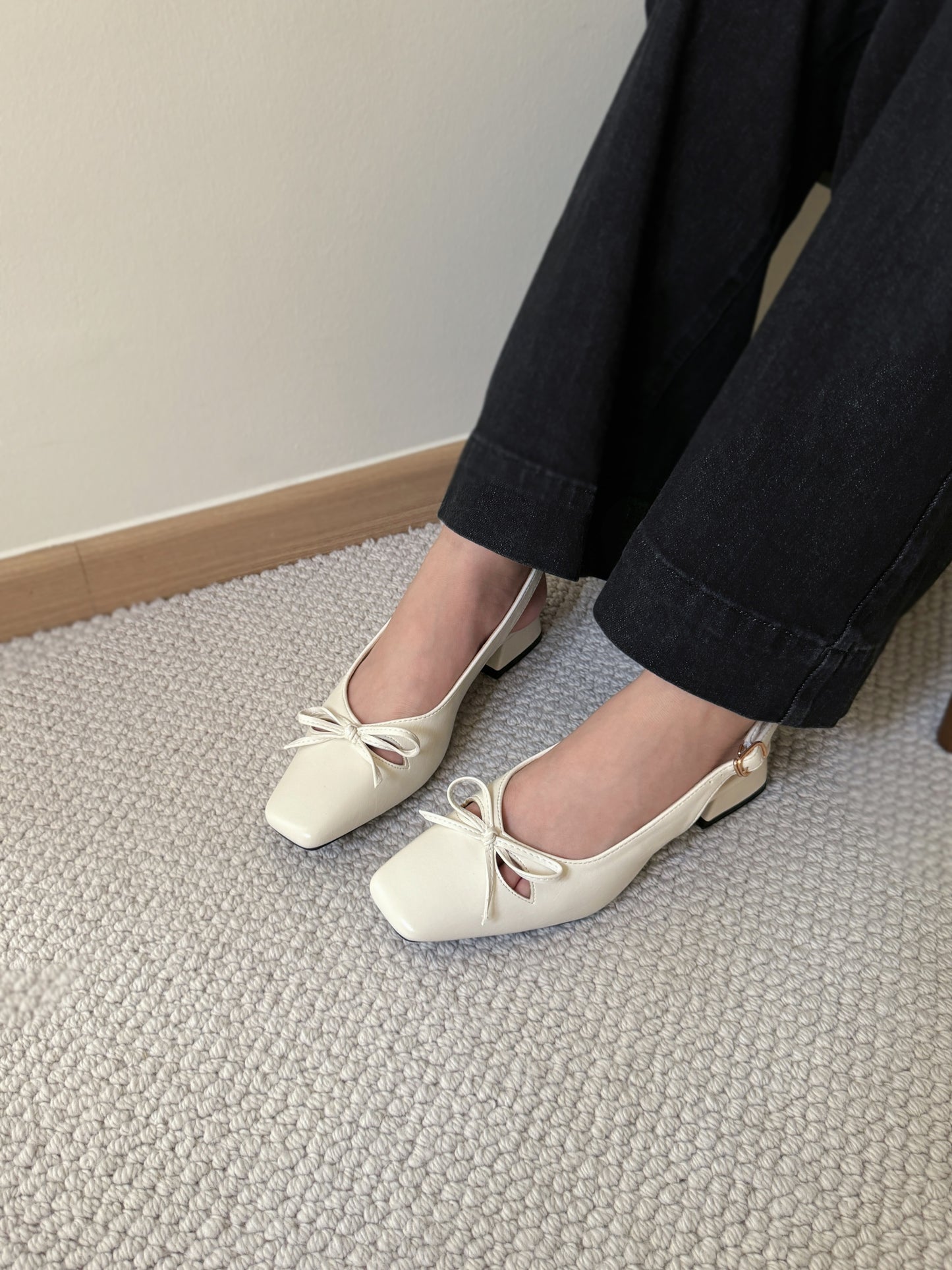 Jersey Bow Slingback Heels (Cream White)