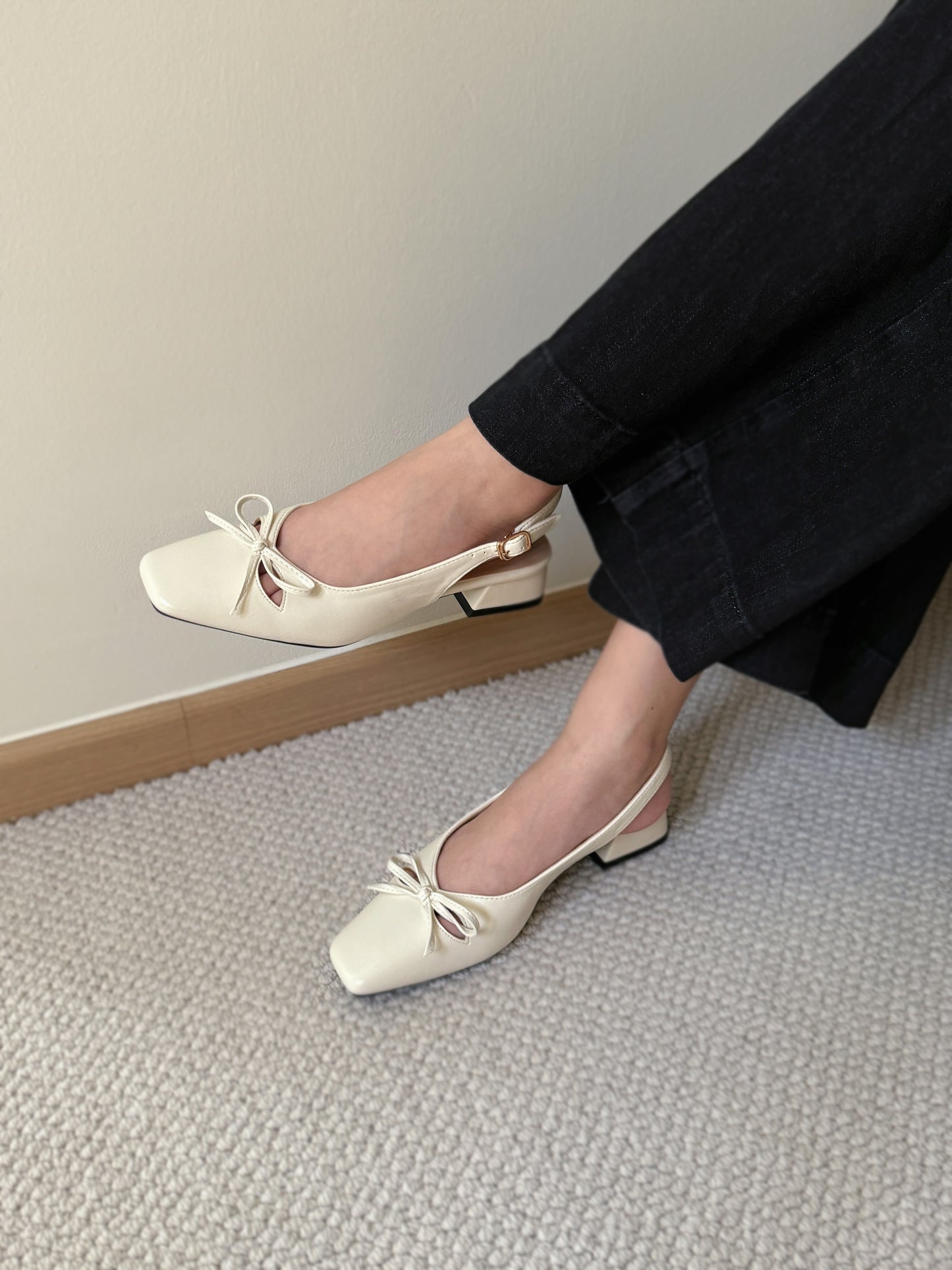 Jersey Bow Slingback Heels (Cream White)