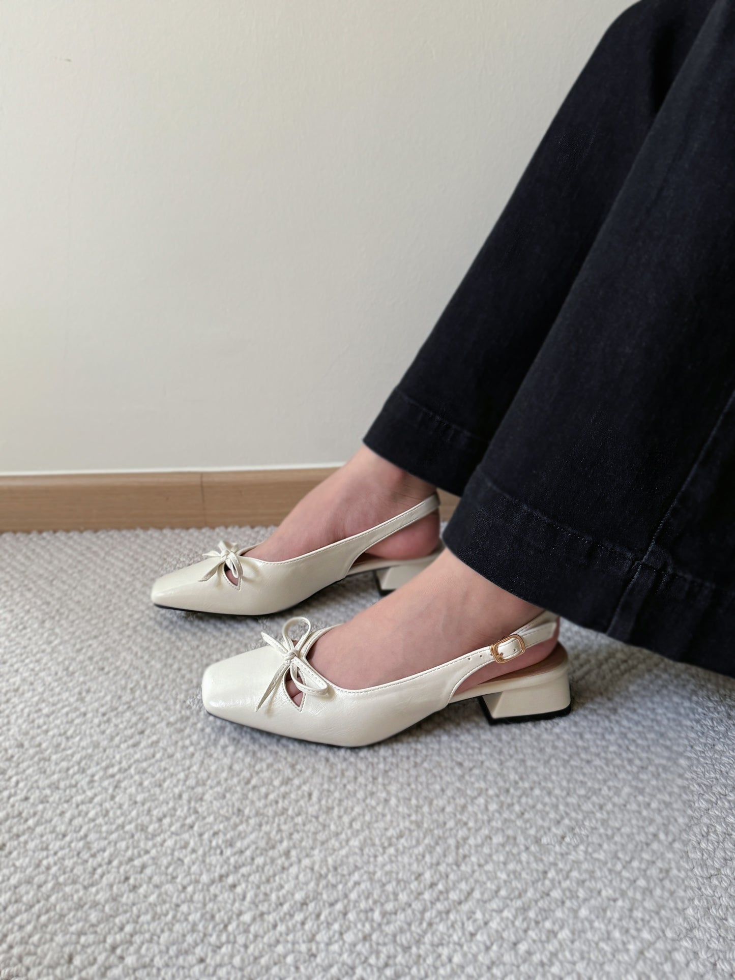 Jersey Bow Slingback Heels (Cream White)