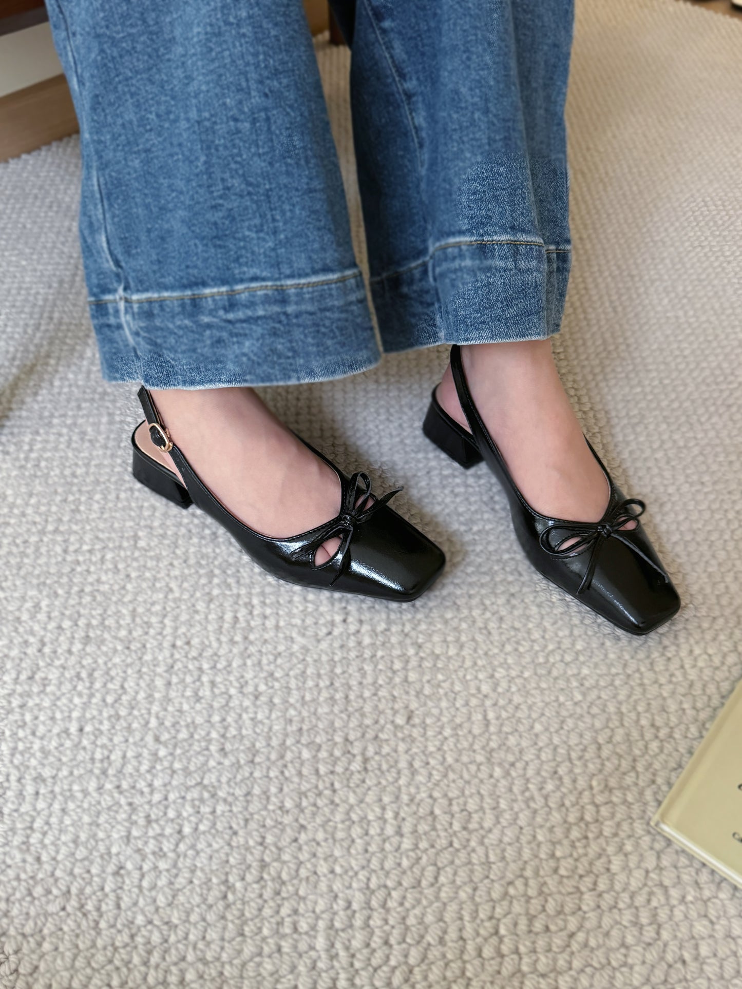 Jersey Bow Slingback Heels (Black)