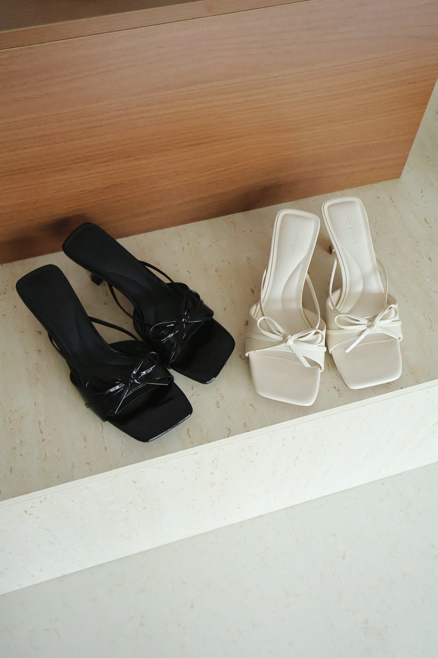 Yunice Bow Strappy Heels (Cream White)