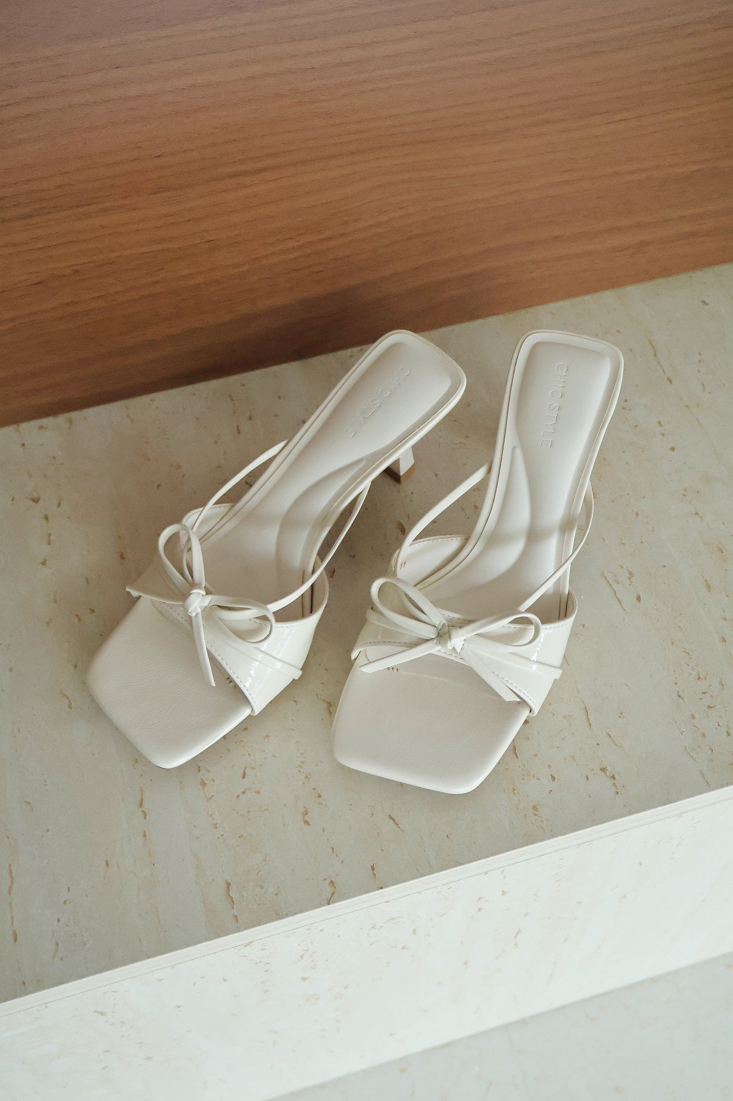 Yunice Bow Strappy Heels (Cream White)