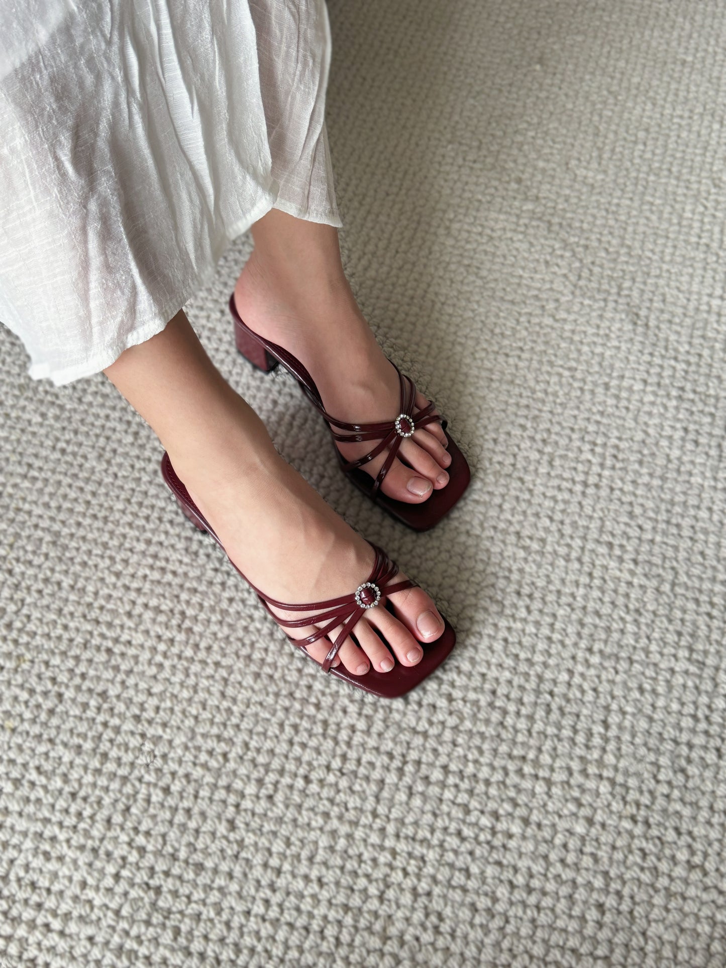 Willa Rhinestone Buckle Heels (Maroon)