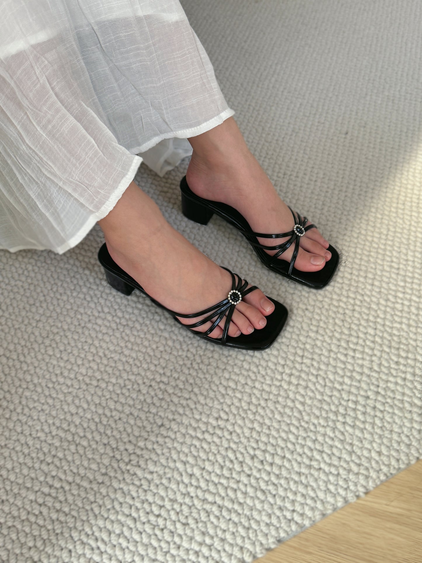 Willa Rhinestone Buckle Heels (Black)