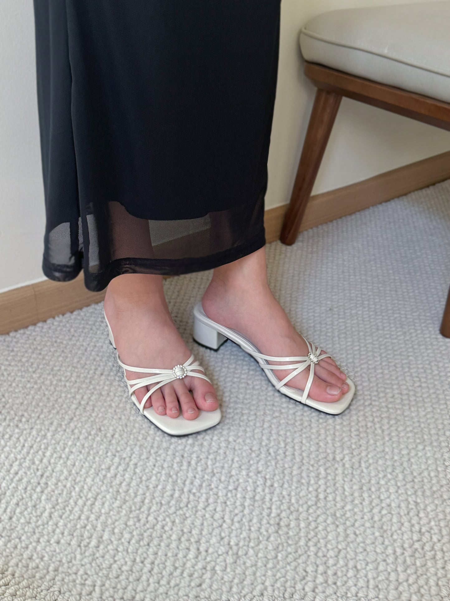 Willa Rhinestone Buckle Heels (Cream White)