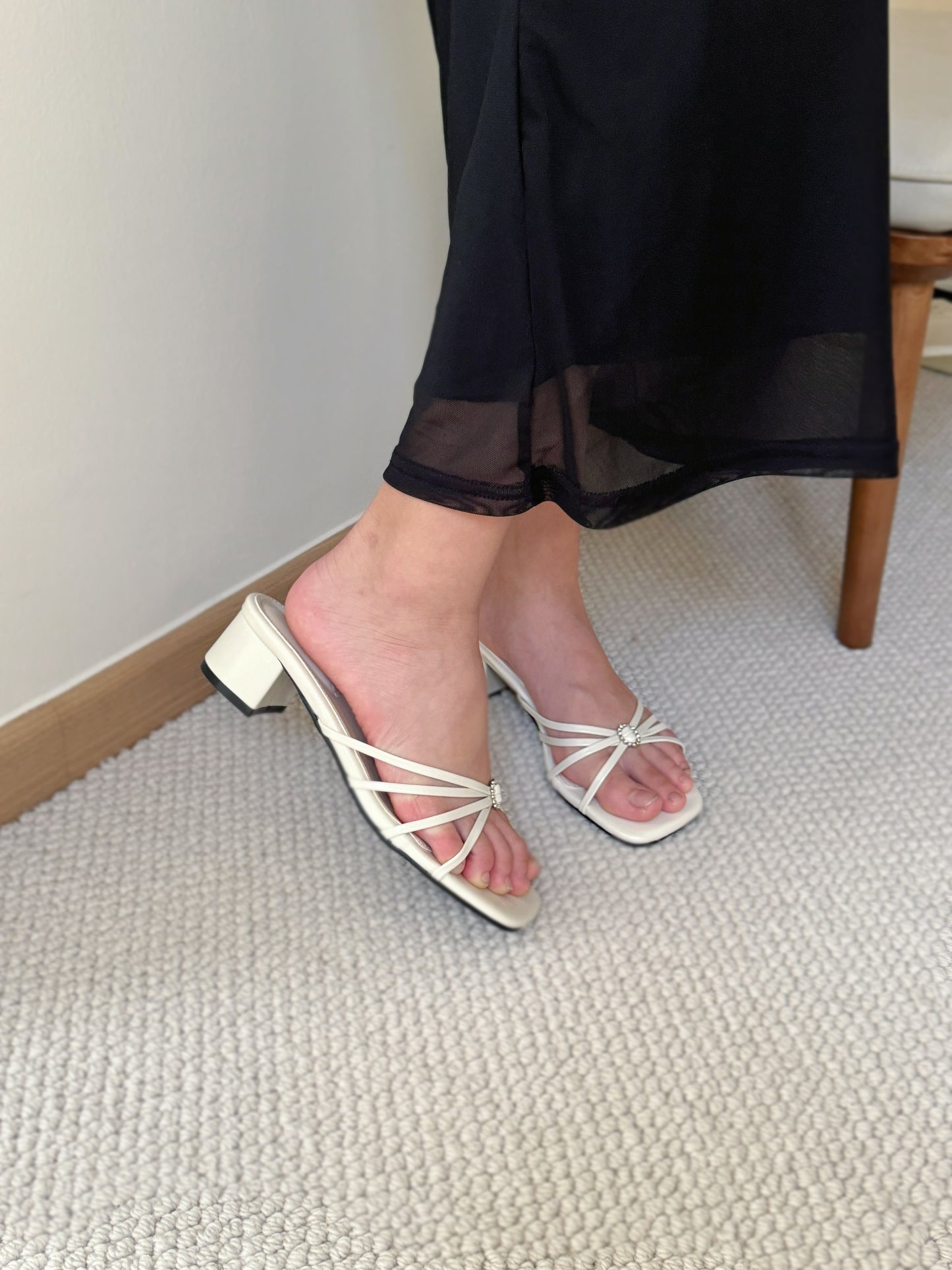 Willa Rhinestone Buckle Heels (Cream White)