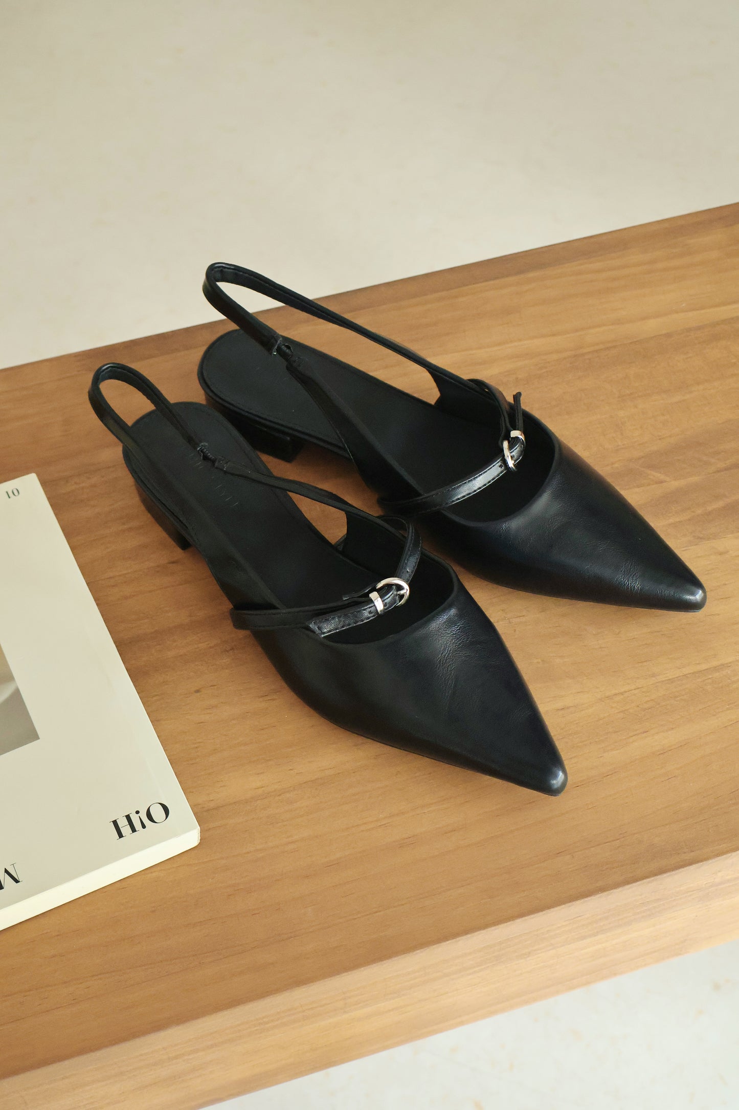 Liza Pointed Slingback Flats (Black)