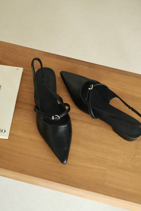 Liza Pointed Slingback Flats (Black)