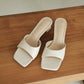 Rose Slip On Middle Heels (Cream White)