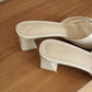 Rose Slip On Middle Heels (Cream White)