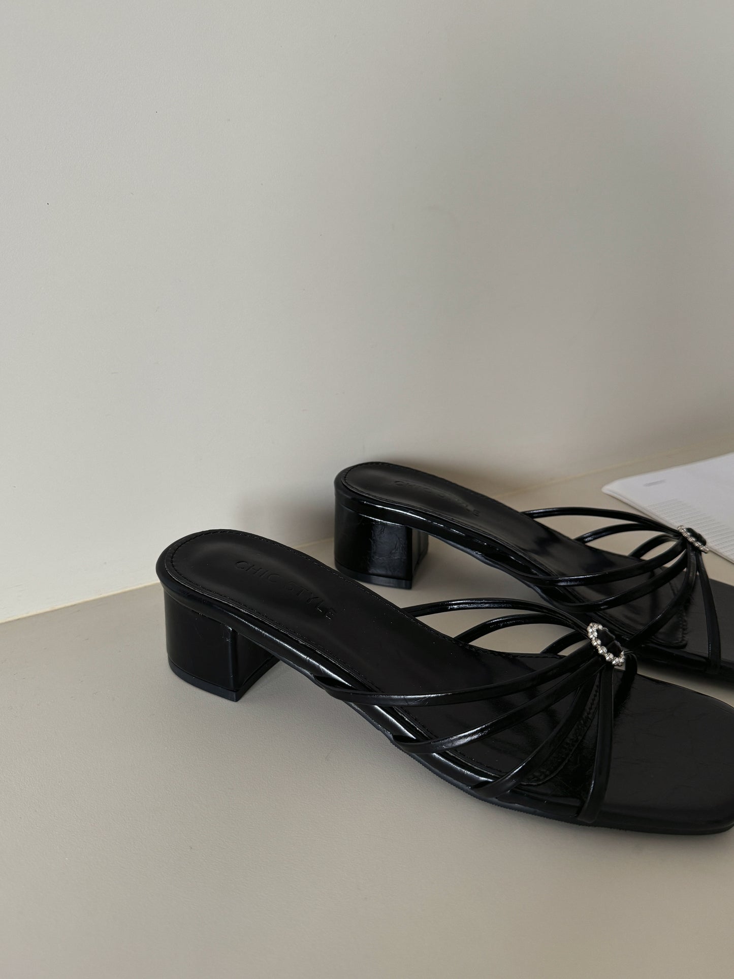 Willa Rhinestone Buckle Heels (Black)