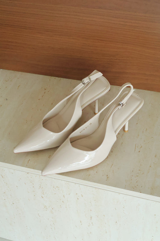 Aurelia Pointed Slingback Heels (Beige)