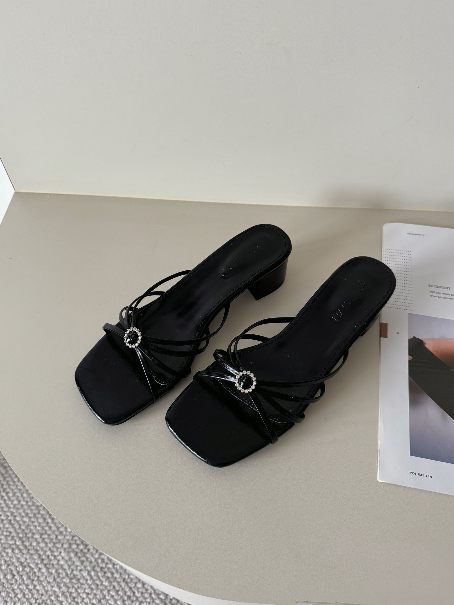 Willa Rhinestone Buckle Heels (Black)