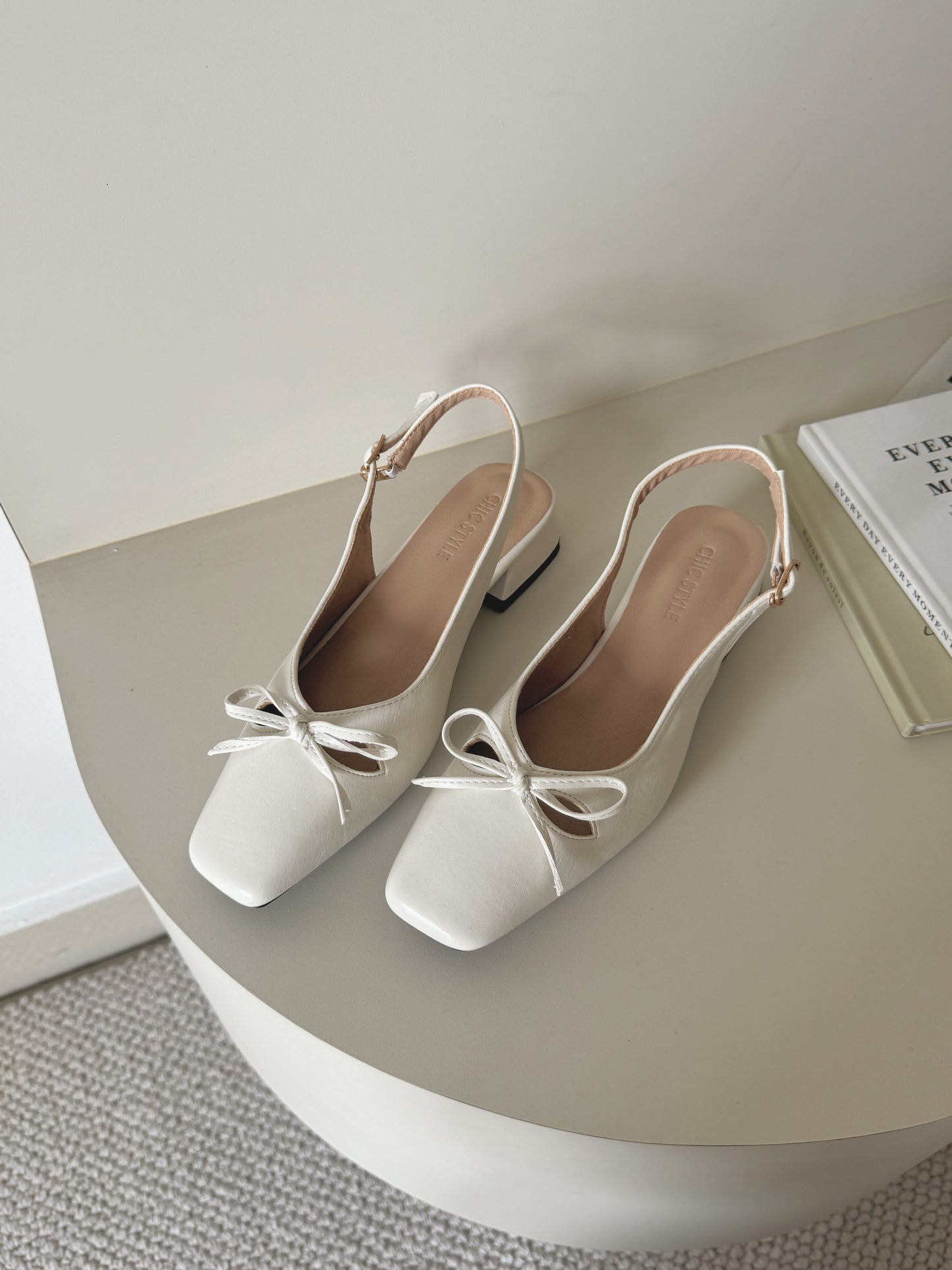 Jersey Bow Slingback Heels (Cream White)