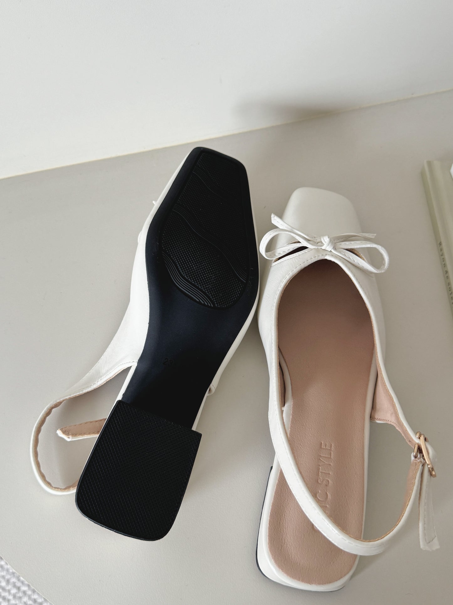 Jersey Bow Slingback Heels (Cream White)