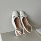 Jersey Bow Slingback Heels (Cream White)