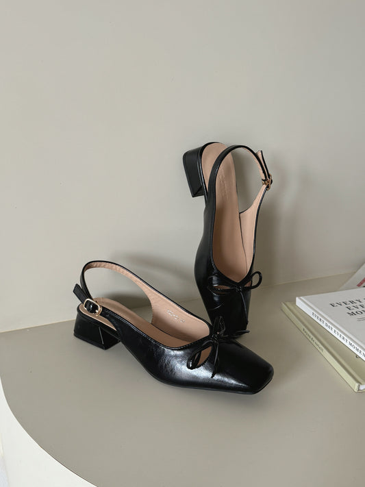 Jersey Bow Slingback Heels (Black)