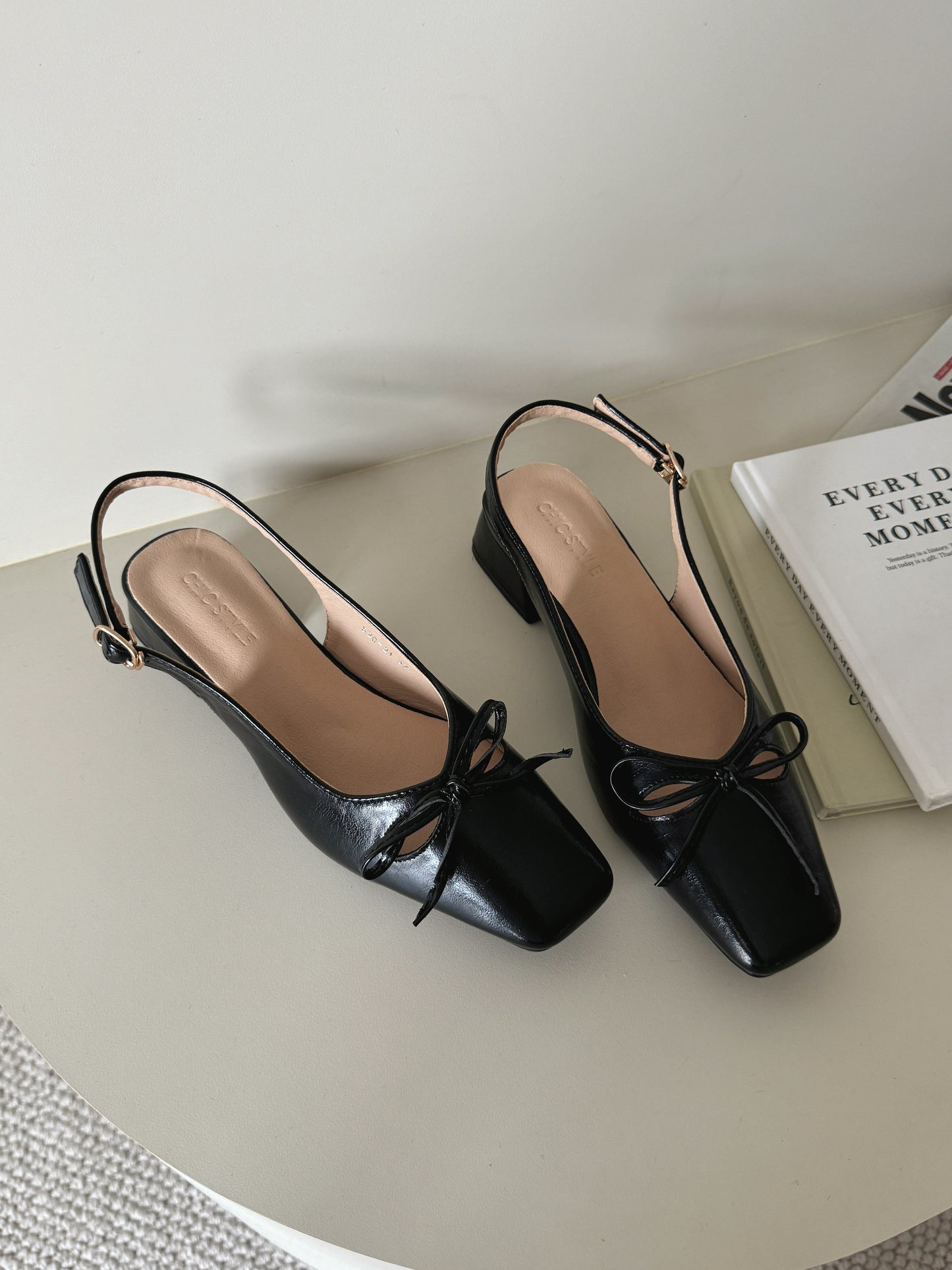Jersey Bow Slingback Heels (Black)