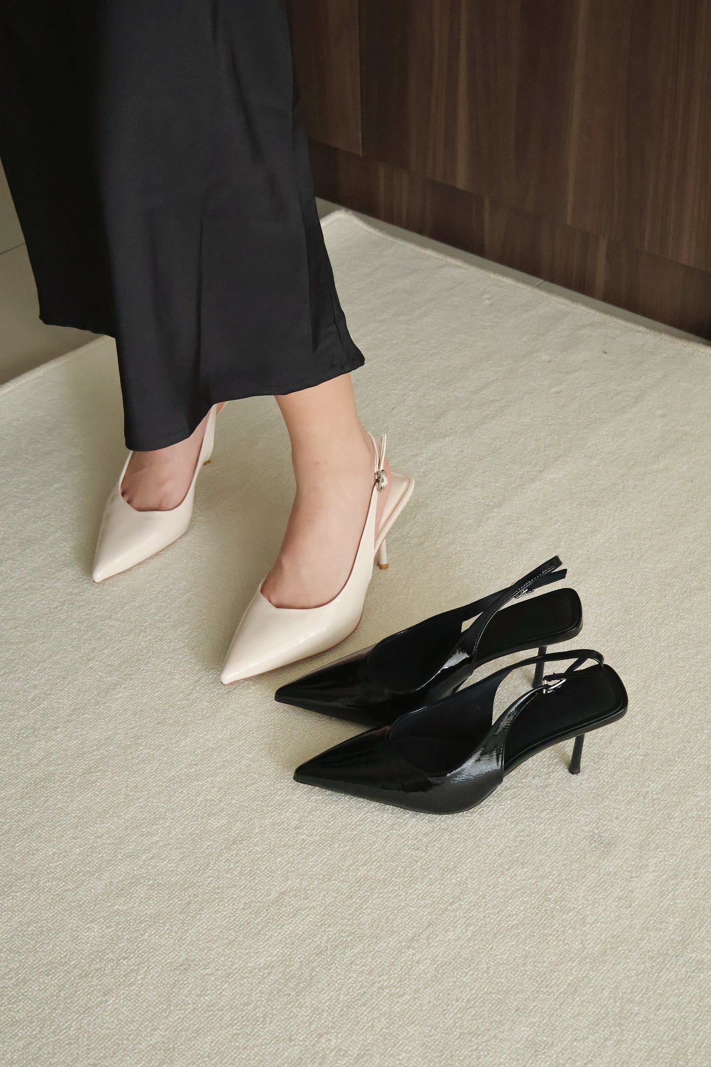 Aurelia Pointed Slingback Heels (Beige)