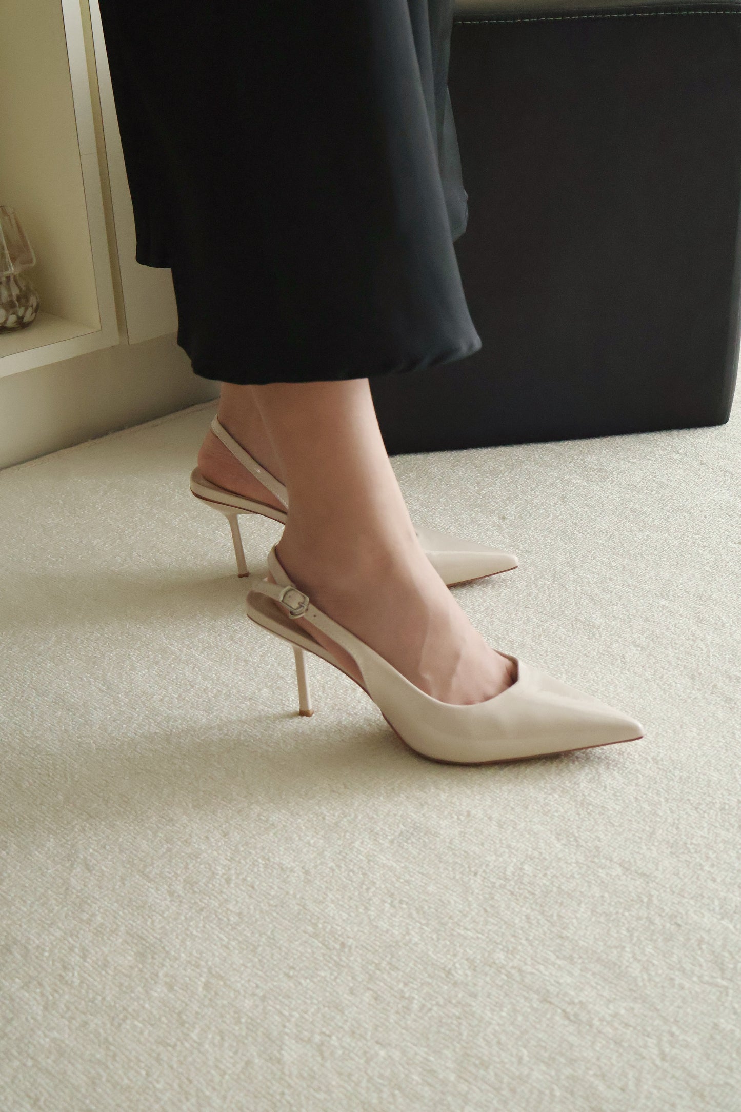 Aurelia Pointed Slingback Heels (Beige)