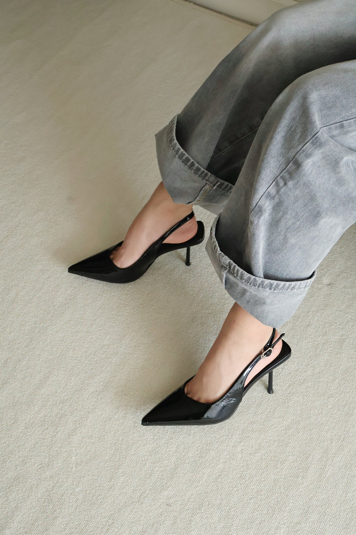 Aurelia Pointed Slingback Heels (Black)