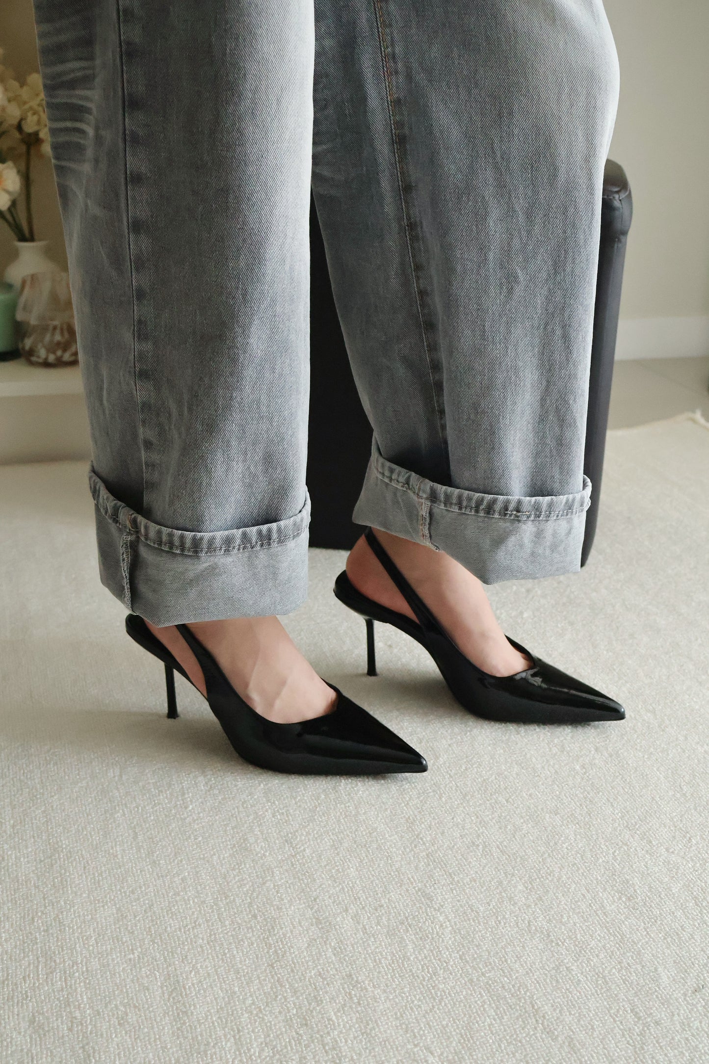 Aurelia Pointed Slingback Heels (Black)
