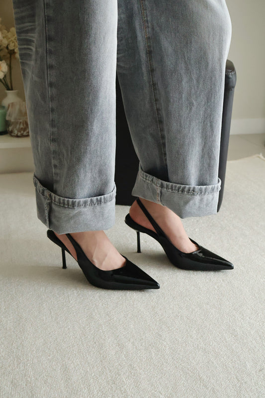 Aurelia Pointed Slingback Heels (Black)