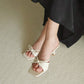 Yunice Bow Strappy Heels (Cream White)